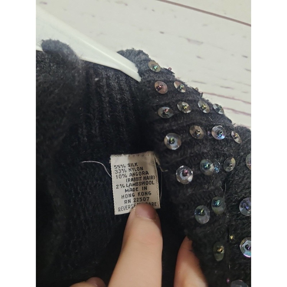 VTG Diana Marco Black Beaded Sequin Mock Neck Silk Angora Sweater Womans Size 40 - Picture 5 of 6